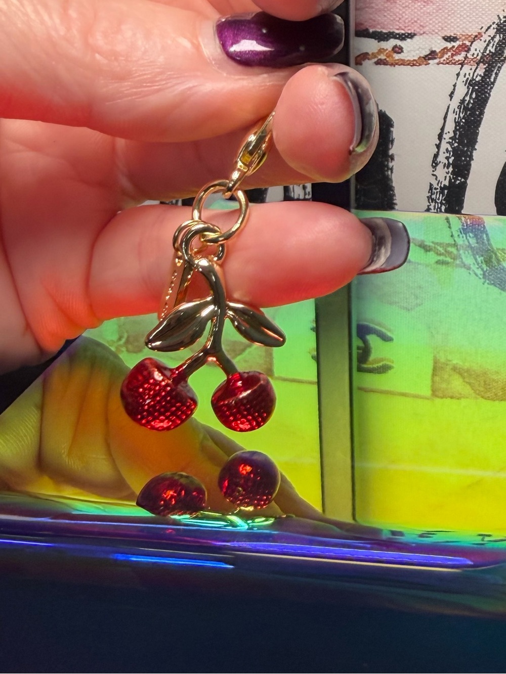Coach Small Red Glitter Cherry Bag Charm - Picture 4 of 5